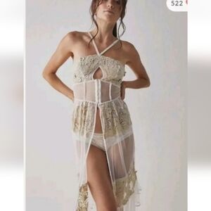 Free People New Romantics Embroidered Sheer Sultry Tunic Duster Midi Dress